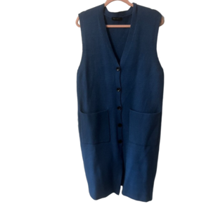 Aly Daly Long Blue Sweater Vest Heavy Knit Preppy Colourful Casual Women's Med
